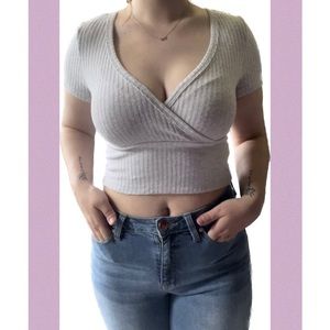 Cropped V Neck T-Shirt!